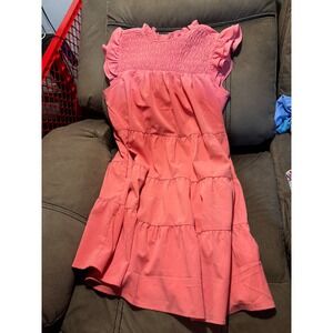 Periwinkle Collection Womens Pink Smocked Tiered Mini Dress Ruffle Cap Sleeve